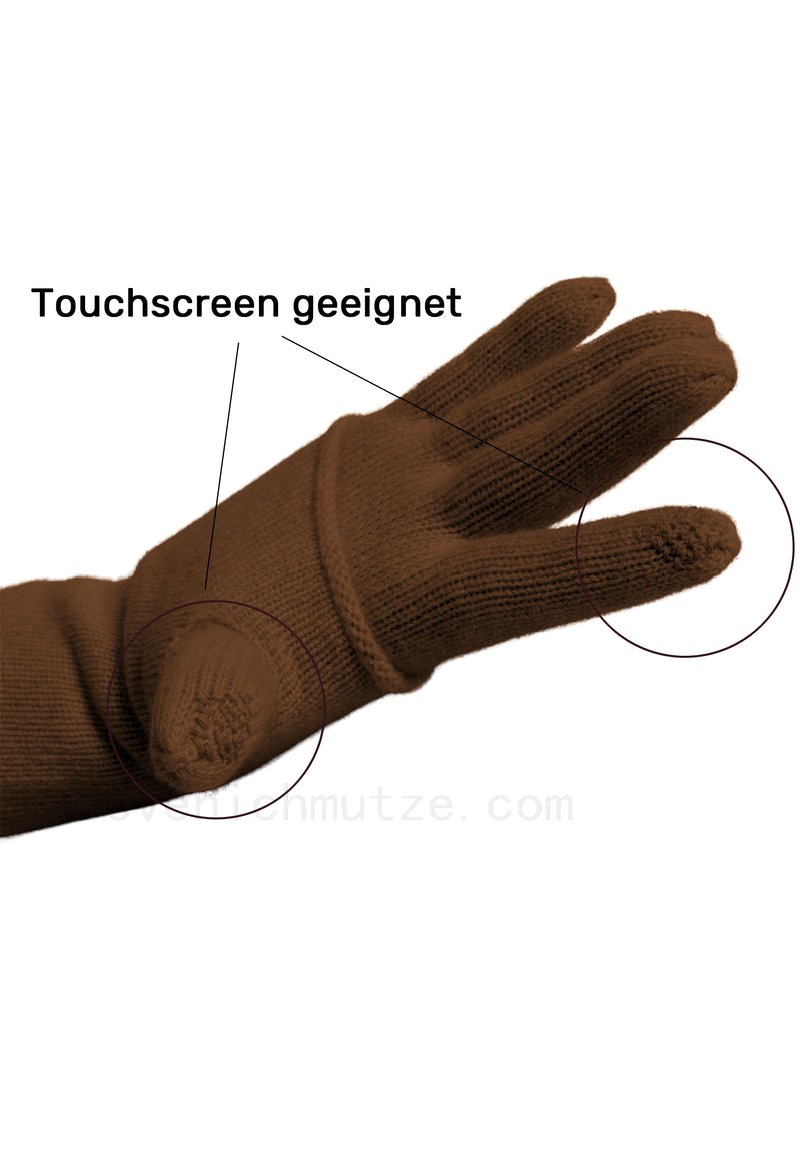 Kaschmir-M&#252;tze, hoch, Handschuh + Schal mit Fischgr&#228;t-Muster - Mink Outlet